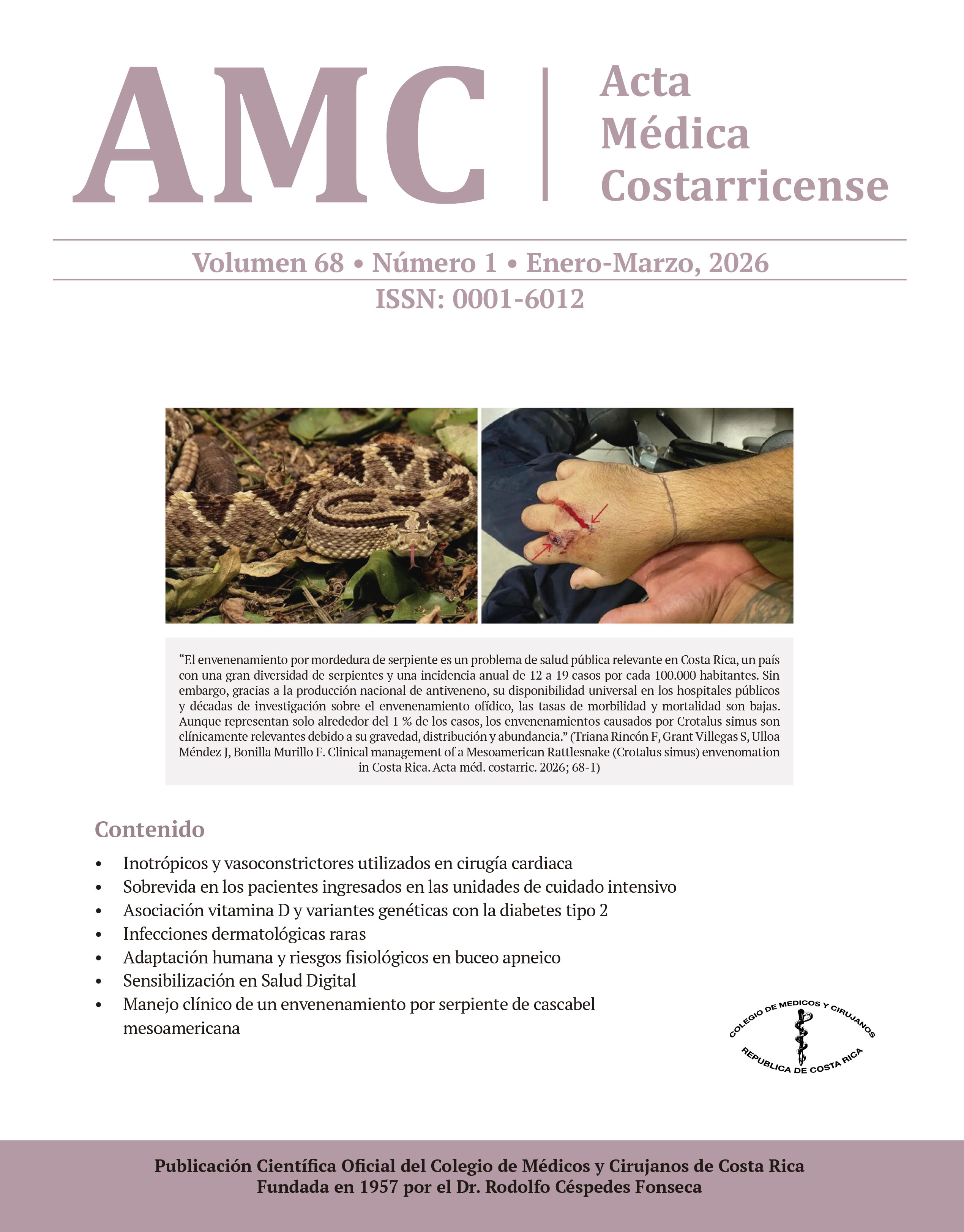 					Ver Vol. 68 Núm. 1 (2026): Acta Médica Costarricense, Enero-Marzo 
				